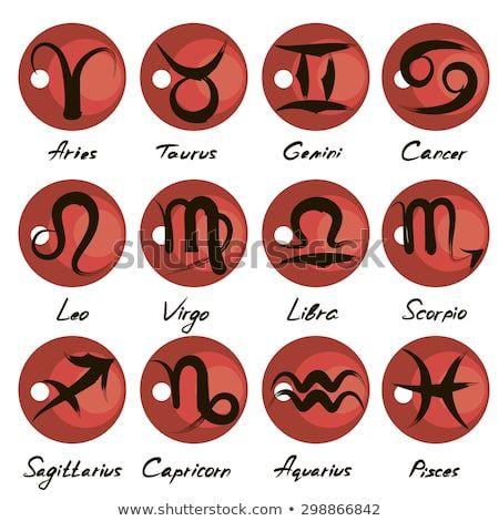 Two Hands On a Red Circle Logo - Zodiac signs on red circle. Stylized brush. Hand drawn. Set