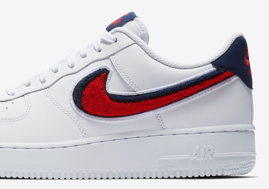 White On Red Nike Logo - Nike Air Force 1 Low Chenille Swoosh 823511 106