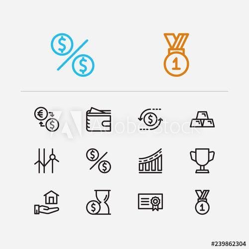 Bond App Logo - Investment icons set. Time money and investment icons with dividend ...