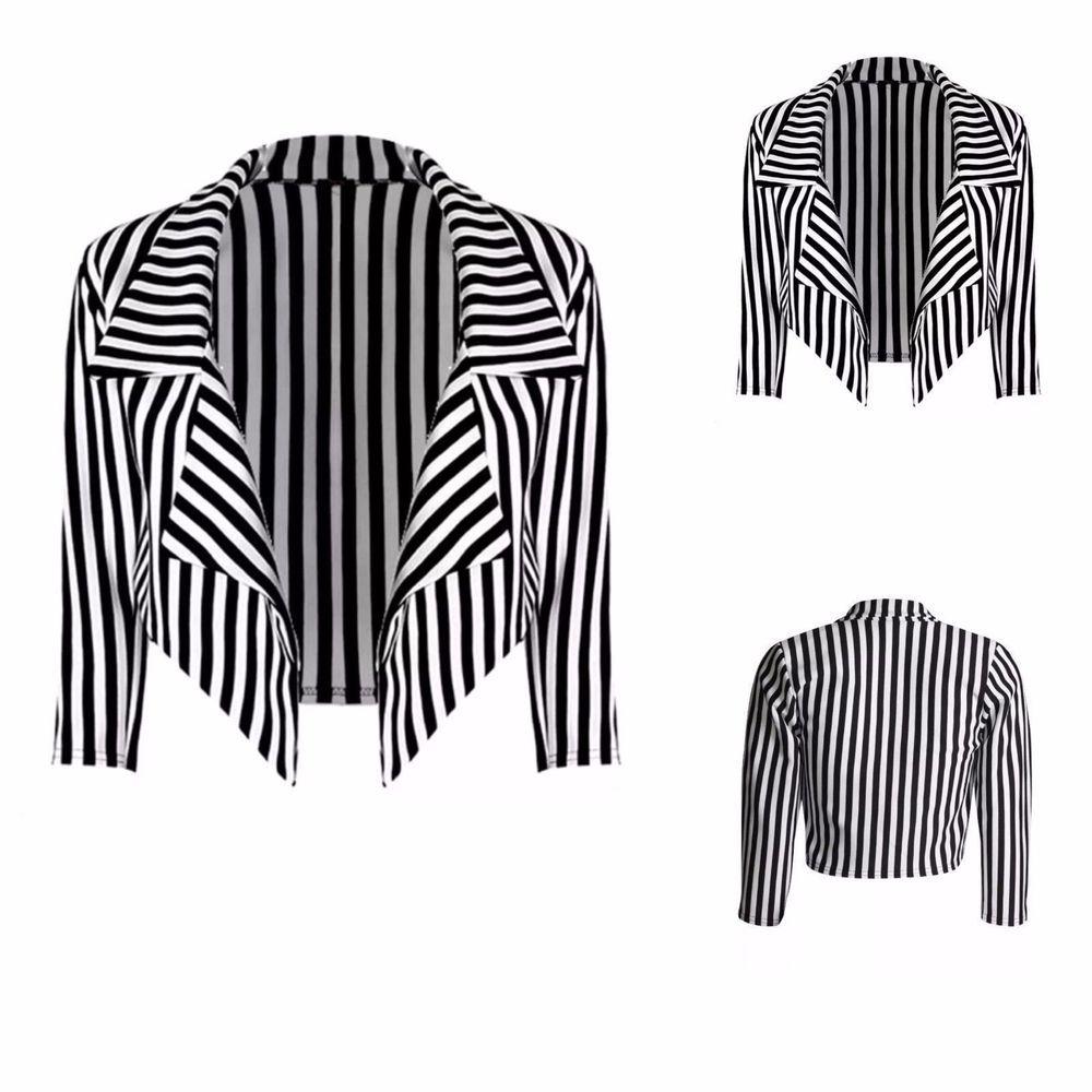 Black and White S Logo - Ladies Halloween Theme Black & White Stripe Jacket Crop Blazer Size ...