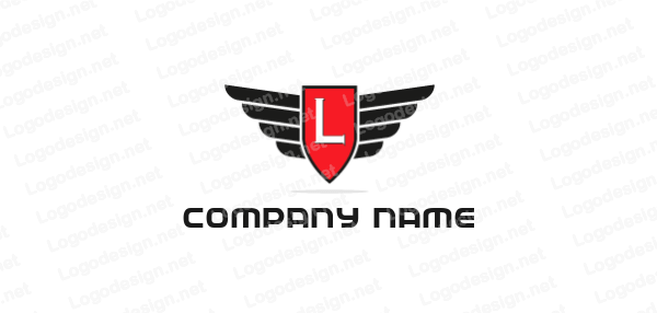 Wings and Shield Car Logo - letter l inside the shield with wings. Logo Template by LogoDesign.net