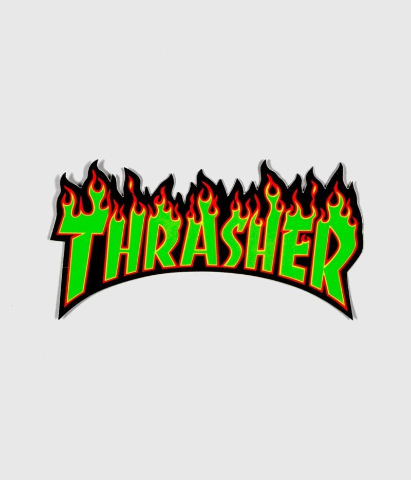 Thrasher Skateboard Magazine Logo - Thrasher Skateboard Magazine Flame Logo Sticker Green/ Black – Lariatt