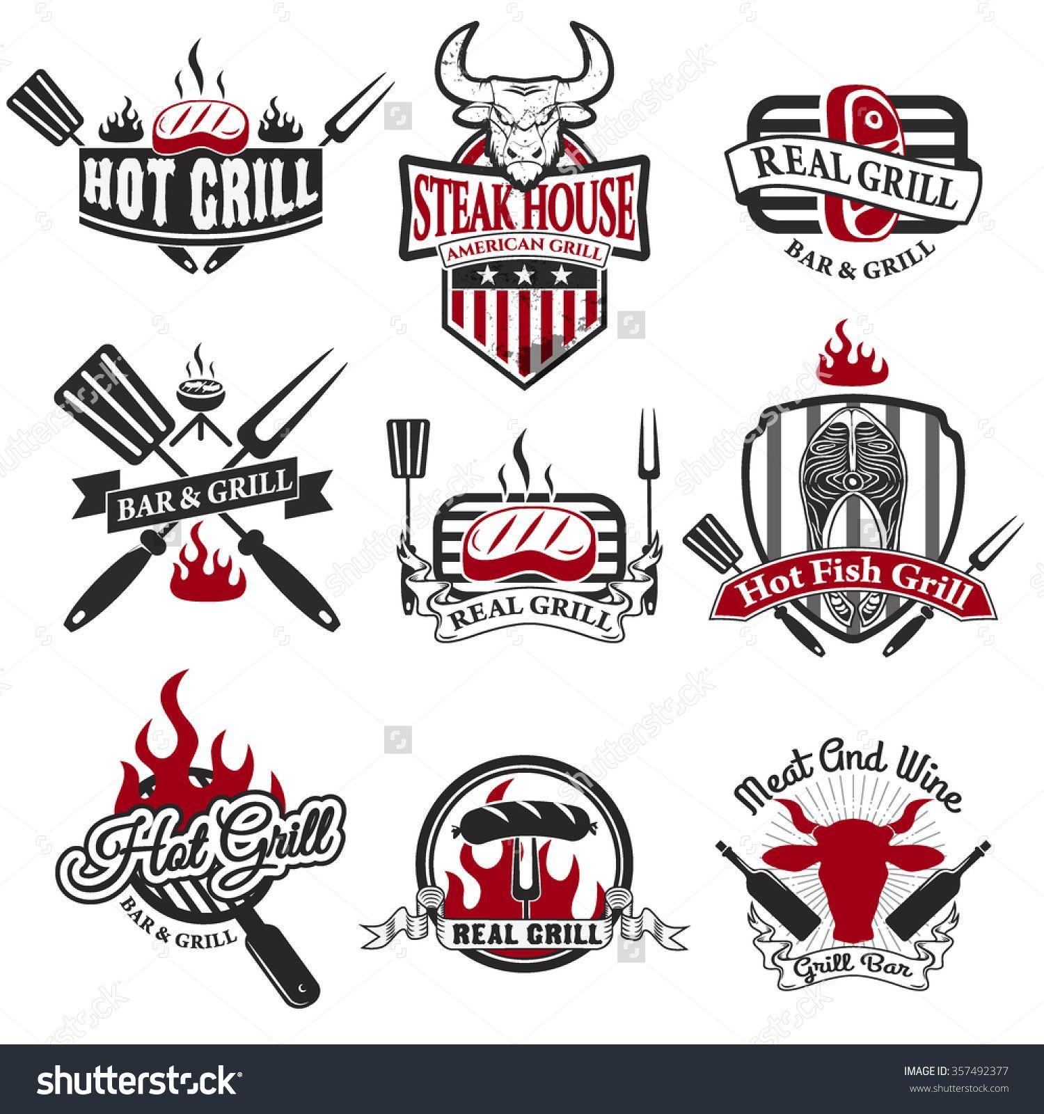 Restaurant Bar and Grill Logo - Set of grill bar labels, logos and badges templates. Steak house ...