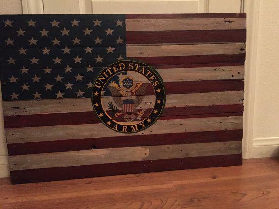 Military Flag Logo - 3'x2' Reclaimed Wood Distressed Flag with Military Logo