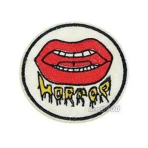 Red Lips and Mouth Logo - Round Mouth Red Lips Horror Halloween Embroidered Iron on Patch ...