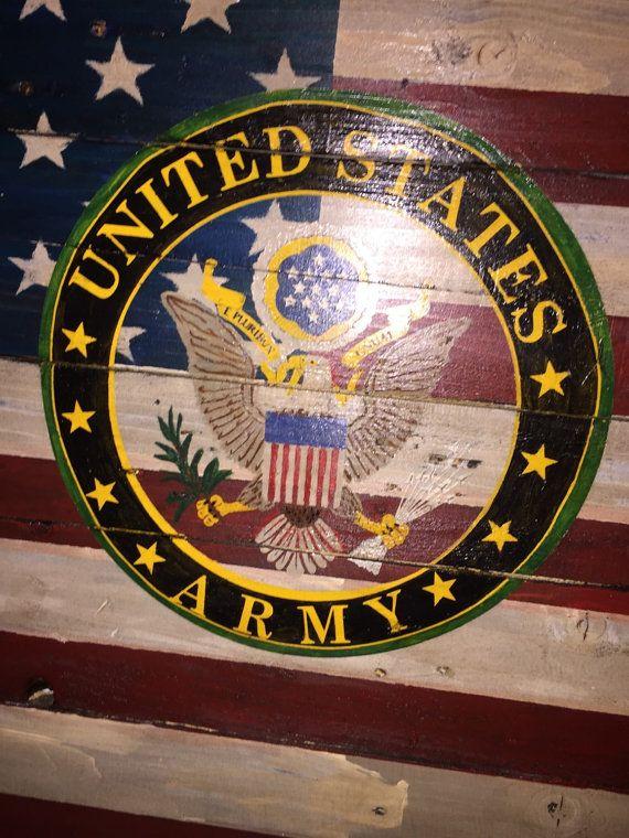 Military Flag Logo - 3'x2' Reclaimed Wood Distressed Flag with Military Logo - Rugged ...