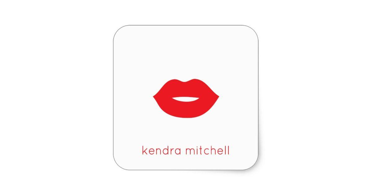 Red Lips and Mouth Logo - Minimalist Red Lips Logo Makeup Artist White Square Sticker | Zazzle ...