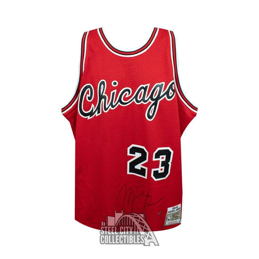 Bulls Cursive Logo - Michael Jordan Autographed Chicago Bulls Mitchell & Ness Rookie