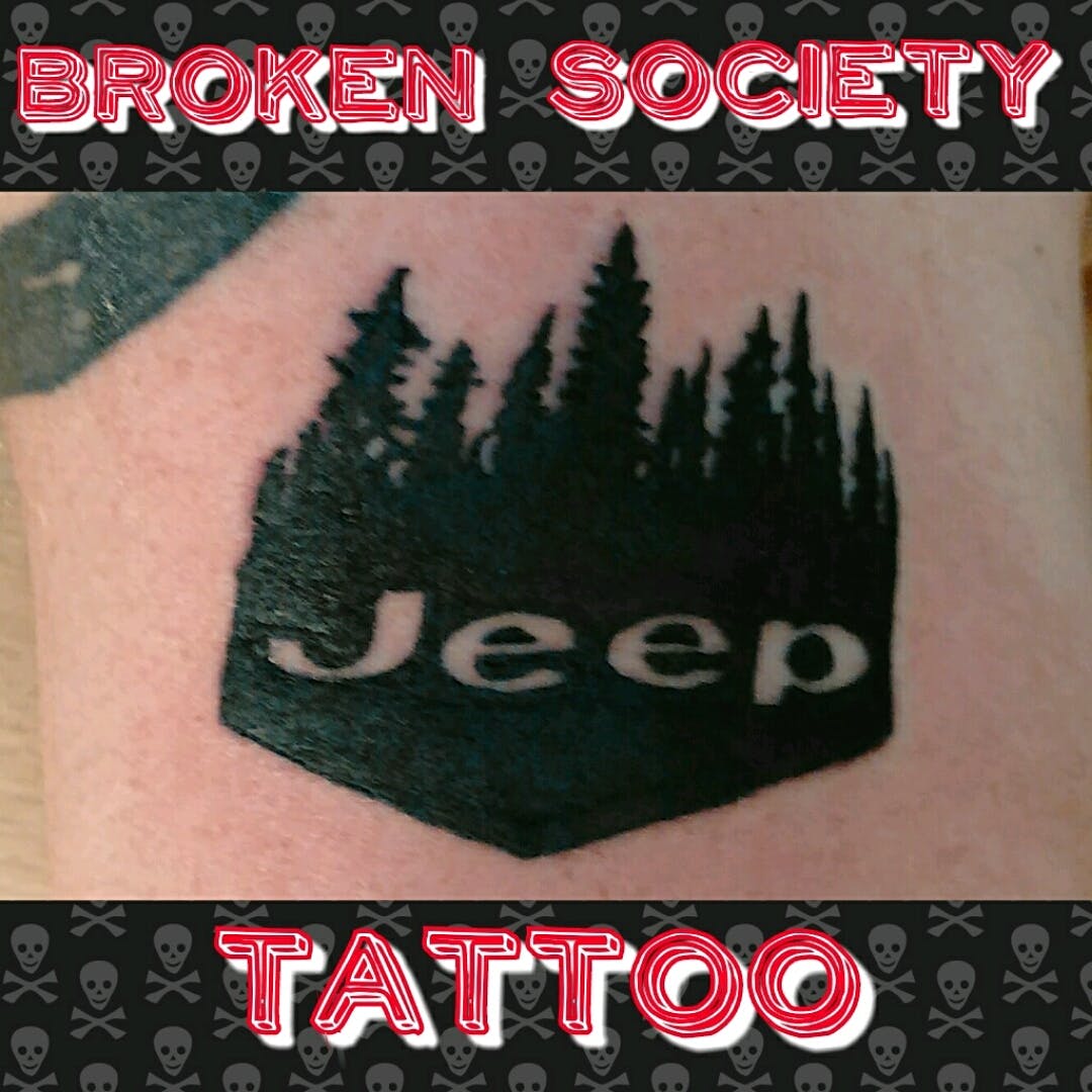 Jeep Tattoo Logo - joshtat2. #blackwork #jeep #negativespace #treeline #forest #logo