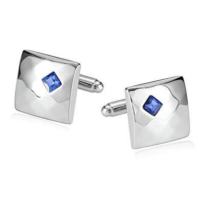 Silver and Blue Square Logo - Adisaer Mens Stainless Steel Cuff Links Silver Blue Square Single