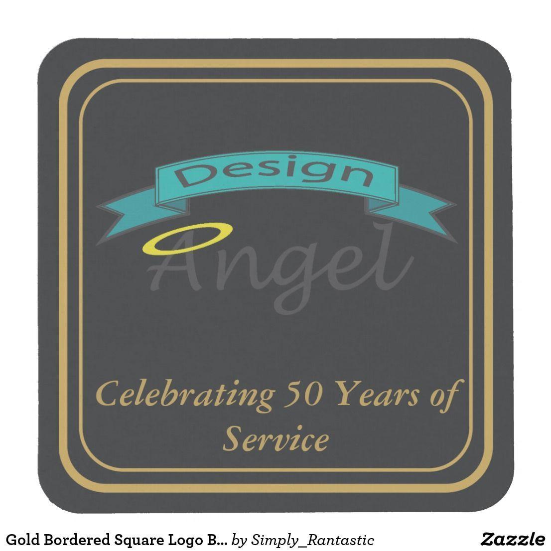 Silver and Blue Square Logo - Gold Bordered Square Logo Branded Paper Coasters