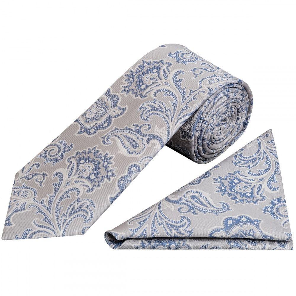 Silver and Blue Square Logo - Silver Blue Paisley Classic Tie Handkerchief. Classic Tie Hanky Set