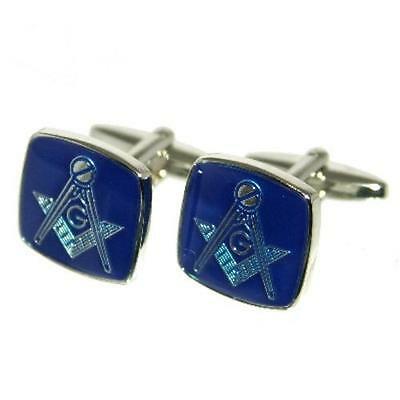 Silver and Blue Square Logo - GOLD & BLUE Square Cufflinks & Gift Pouch Masons Masonic Group Logo ...