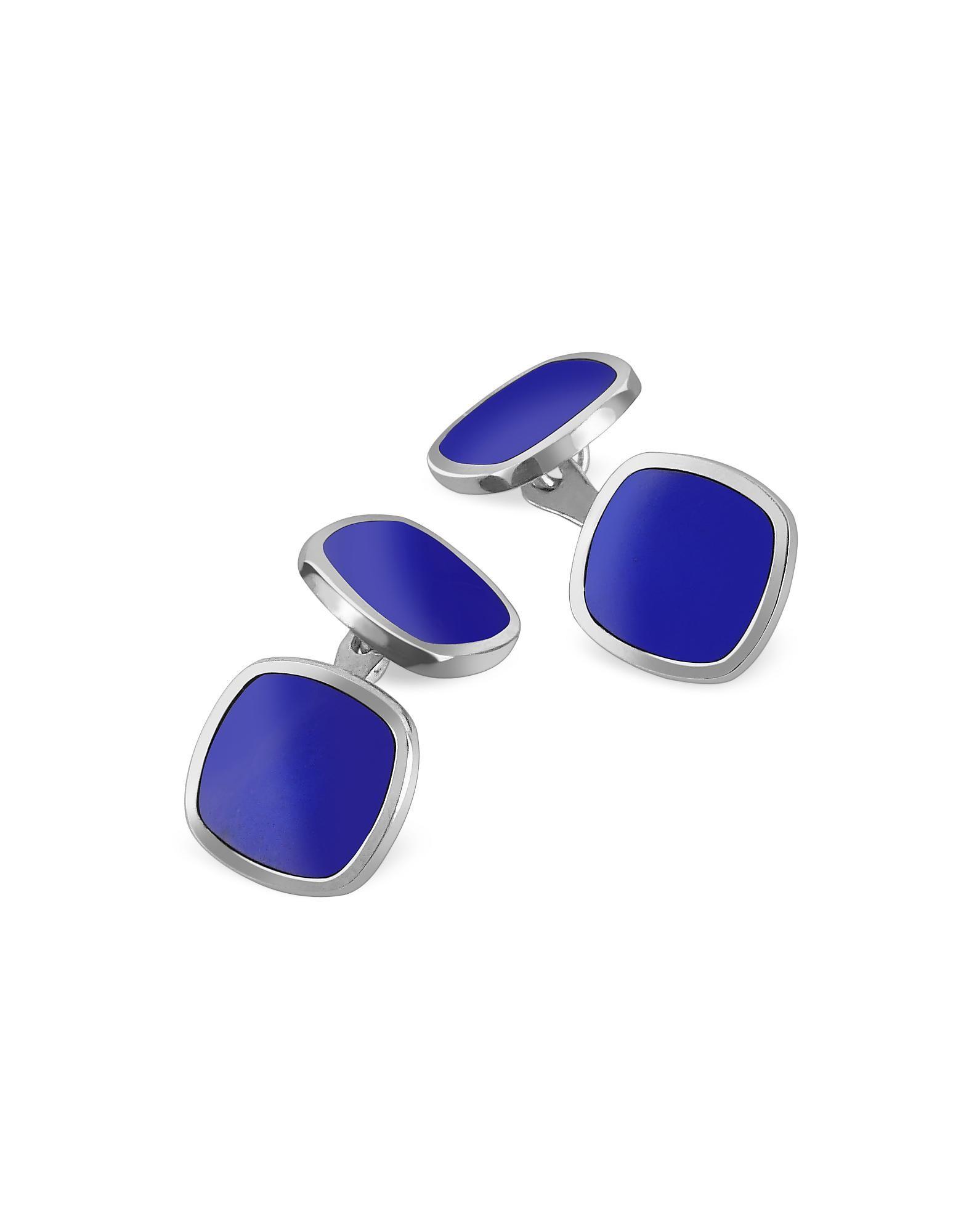 Silver and Blue Square Logo - FORZIERI Blue Square Sterling Silver Double Sided Cufflinks in Blue