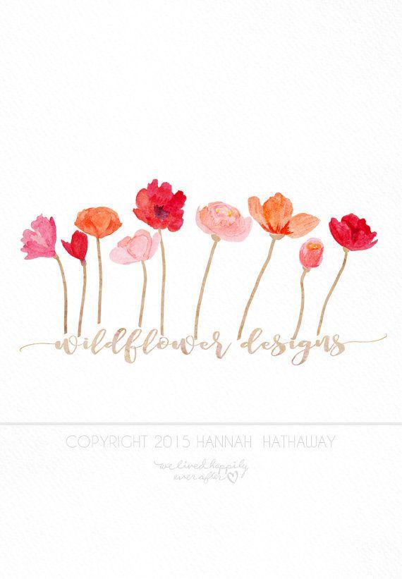 Painting Flower Logo - Wild Flower Feminine Watercolor Painted Premade Boho Business Logo ...