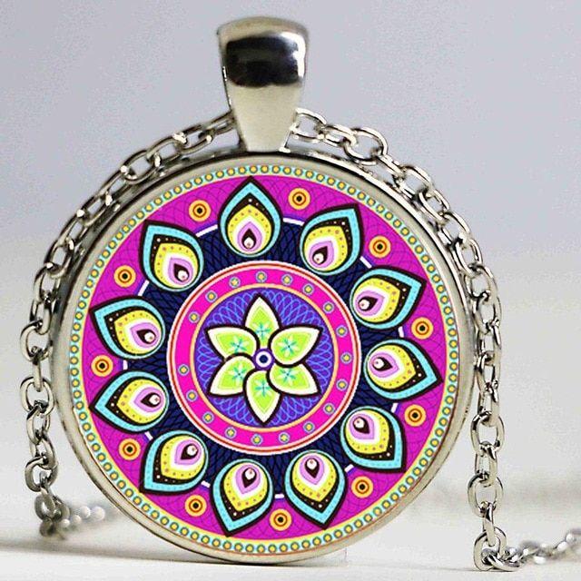 Painting Flower Logo - New Painting Indian flower Logo Necklace Handmade mandala Jewelry