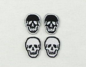 Skull Black and White Logo - Details about BLACK WHITE SKULLS SMALL PAIRS SINGLE Iron On Sew On  Embroidered Patch