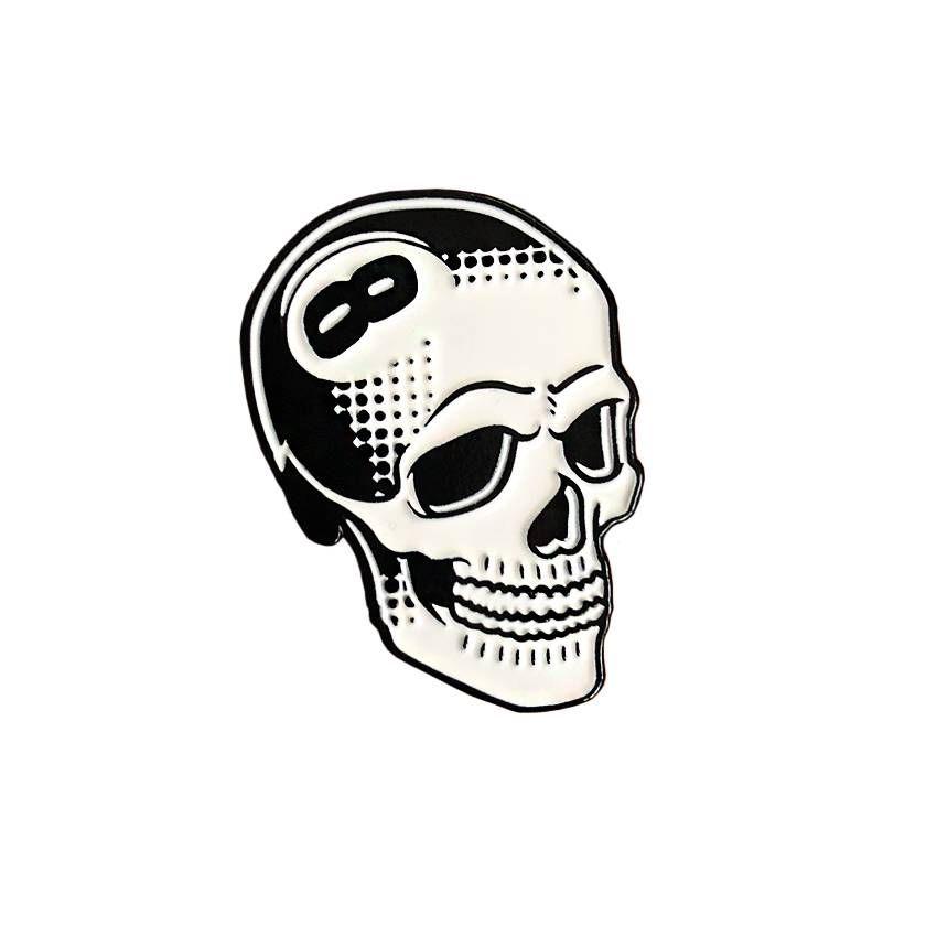 Skull Black and White Logo - 8 Ball Skull Pin (White) by Tizieu