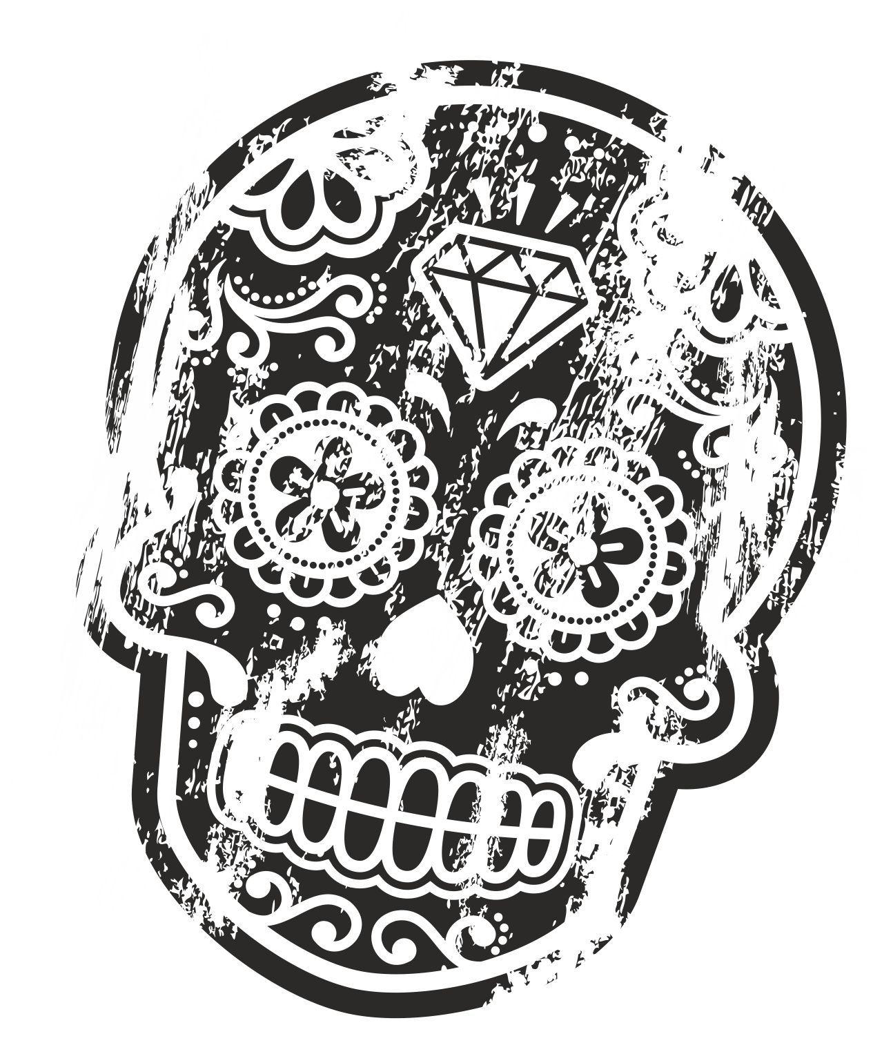 Skull Black and White Logo - Distressed Aged Mexican Day Of The Dead SUGAR SKULL Black & White External  Vinyl Car Sticker 120x90mm