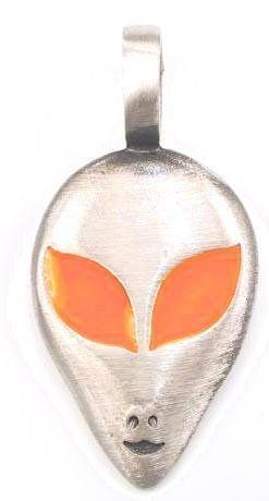 Alien with Orange Eyes Logo - Neon Orange Eyes Alien Pewter Pendant Necklace Dan Jewelers. $13.57 ...