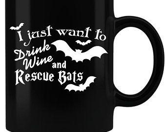 Black Bat Drink Logo - Drink Wine Rescue Bat Coffee Mug White Wine Mug Custom Mug | Etsy