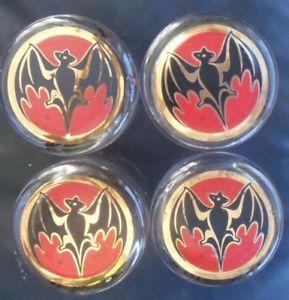Black Bat Drink Logo - Set of 4 Bacardi Rum Bat Gold Red Black Logo Drink Glass Tumblers 4