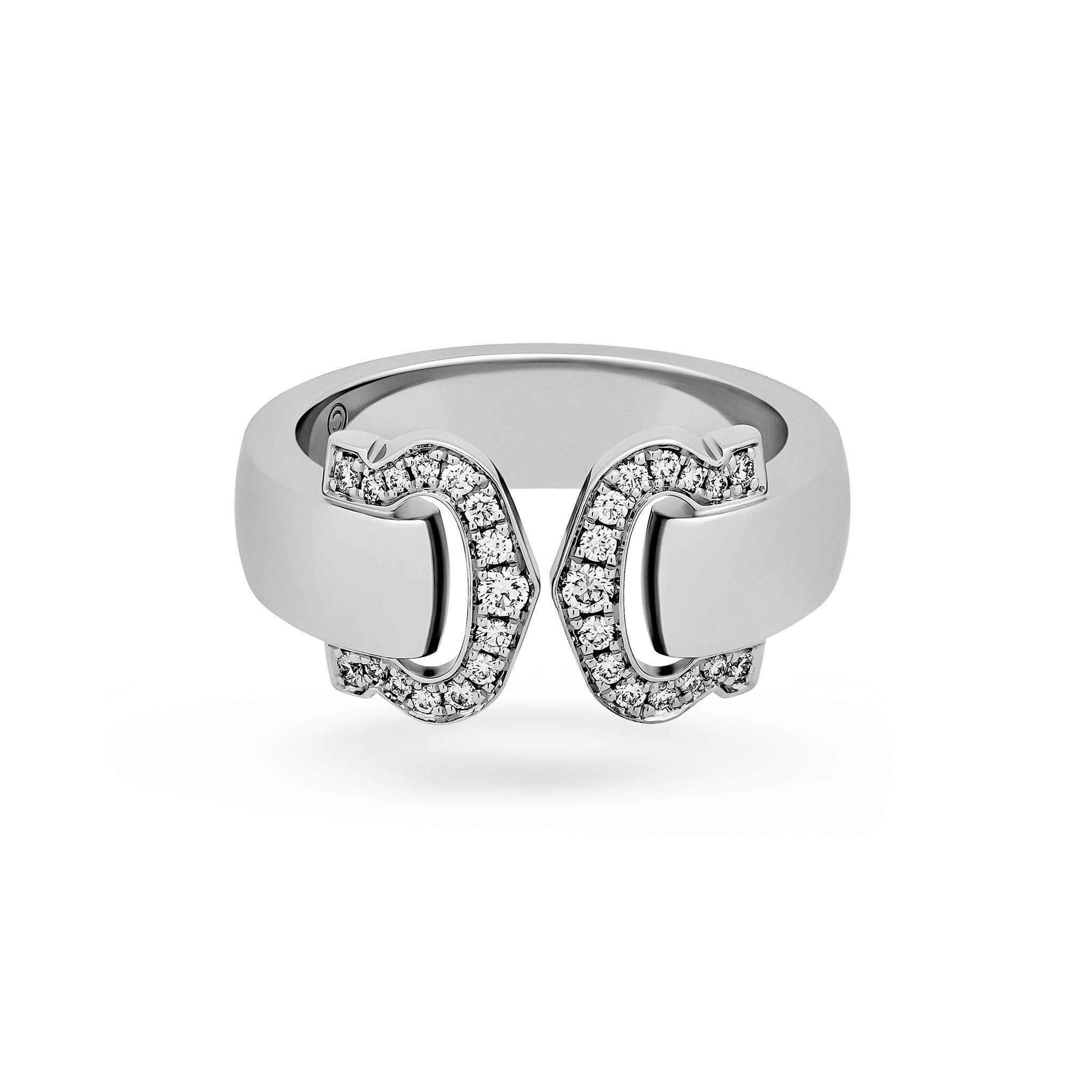 C in Diamond Logo - Cartier 18K White Gold Double C Logo Diamond Ring Size 5.75