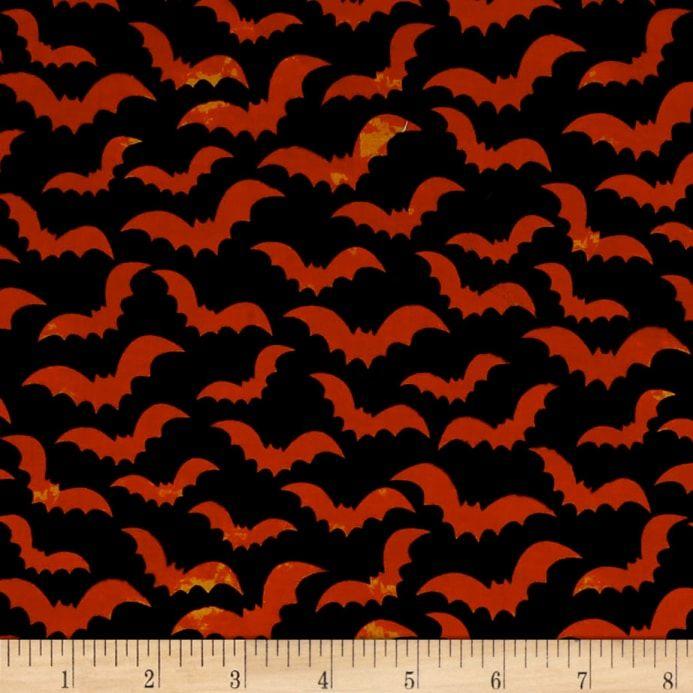 Black Bat Drink Logo - Eat, Drink & Be Scary Bats Black - Discount Designer Fabric - Fabric.com