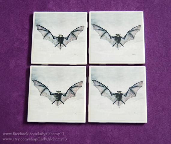 Black Bat Drink Logo - Flying Black Bats Drink Coasters Set of Four Halloween | Etsy