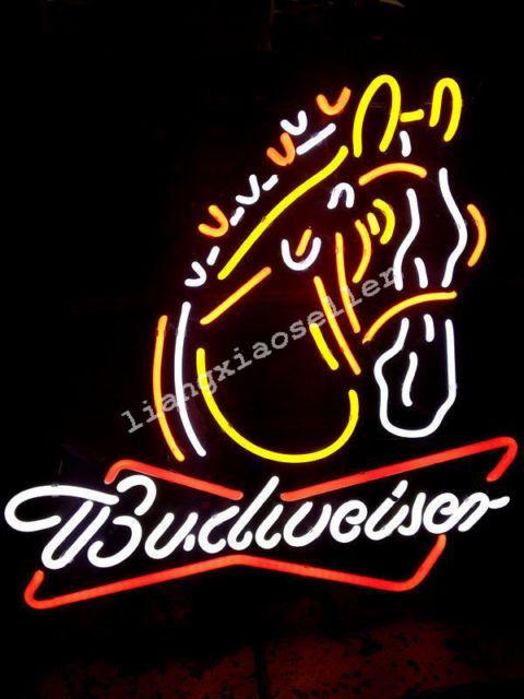 Man On Horse Logo - Budweiser Clydesdale Horse Logo Beer Bar Real Neon Light Sign Man ...