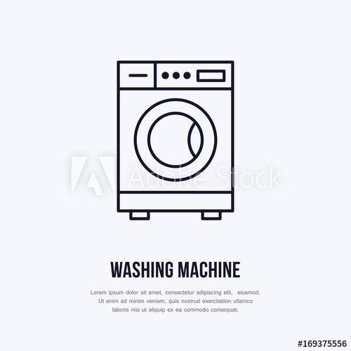 Household Appliance Logo - Washing machine icon, washer line logo. Flat sign for launderette