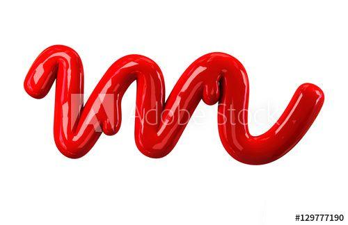 White Background with Red M Logo - Leaky red alphabet Isolated on White background. Handwritten Cursive ...