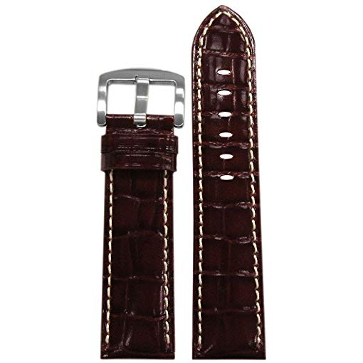 Maroon and White Gator Logo - 24mm Burgundy Genuine Embossed Leather Gator Watch Band with Semi ...