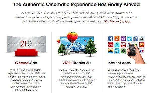 Vizio Internet Apps Logo - Vizio Reveals $499 Price For Its 58 Inch Ultrawidescreen HDTV
