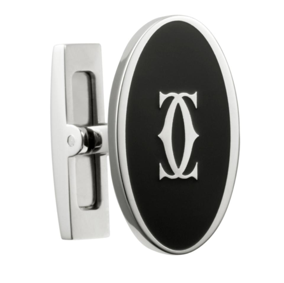 Double C Logo - Cartier Black and Silver Double C Logo Decor Cuff Links - Tradesy