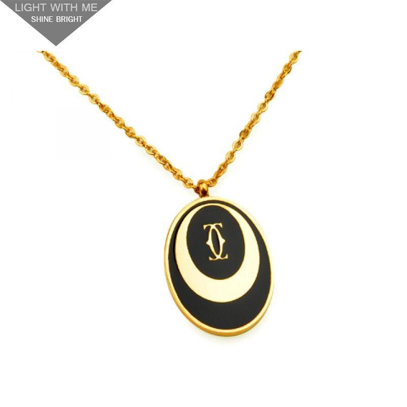 Double C Logo - Cartier Double C Logo Necklace in 18kt Yellow Gold with Black ...
