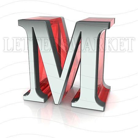 White Background with Red M Logo - LettersMarket Chromed Letter M isolated on a white background