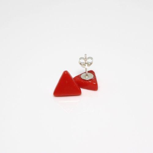 Silver with Red Triangle Logo - Red Triangle Glass Sterling Silver Stud Earrings