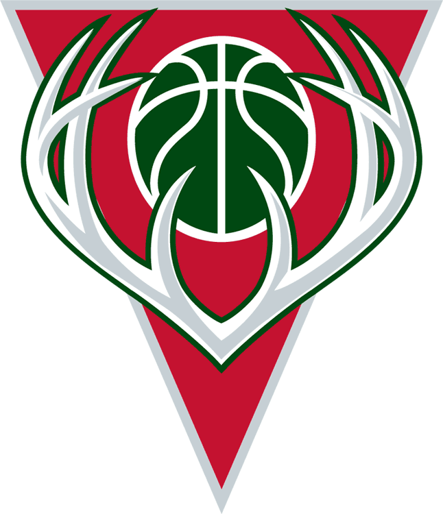 Silver with Red Triangle Logo - Milwaukee Bucks Logo antlers with a green basketball on a