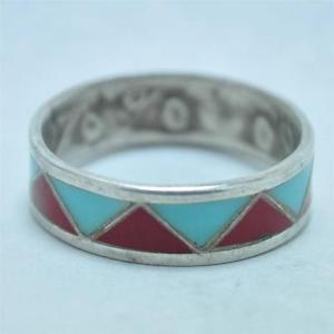 Silver with Red Triangle Logo - T11C01 Native American Style Vintage Blue & Red Triangle Silver Ring
