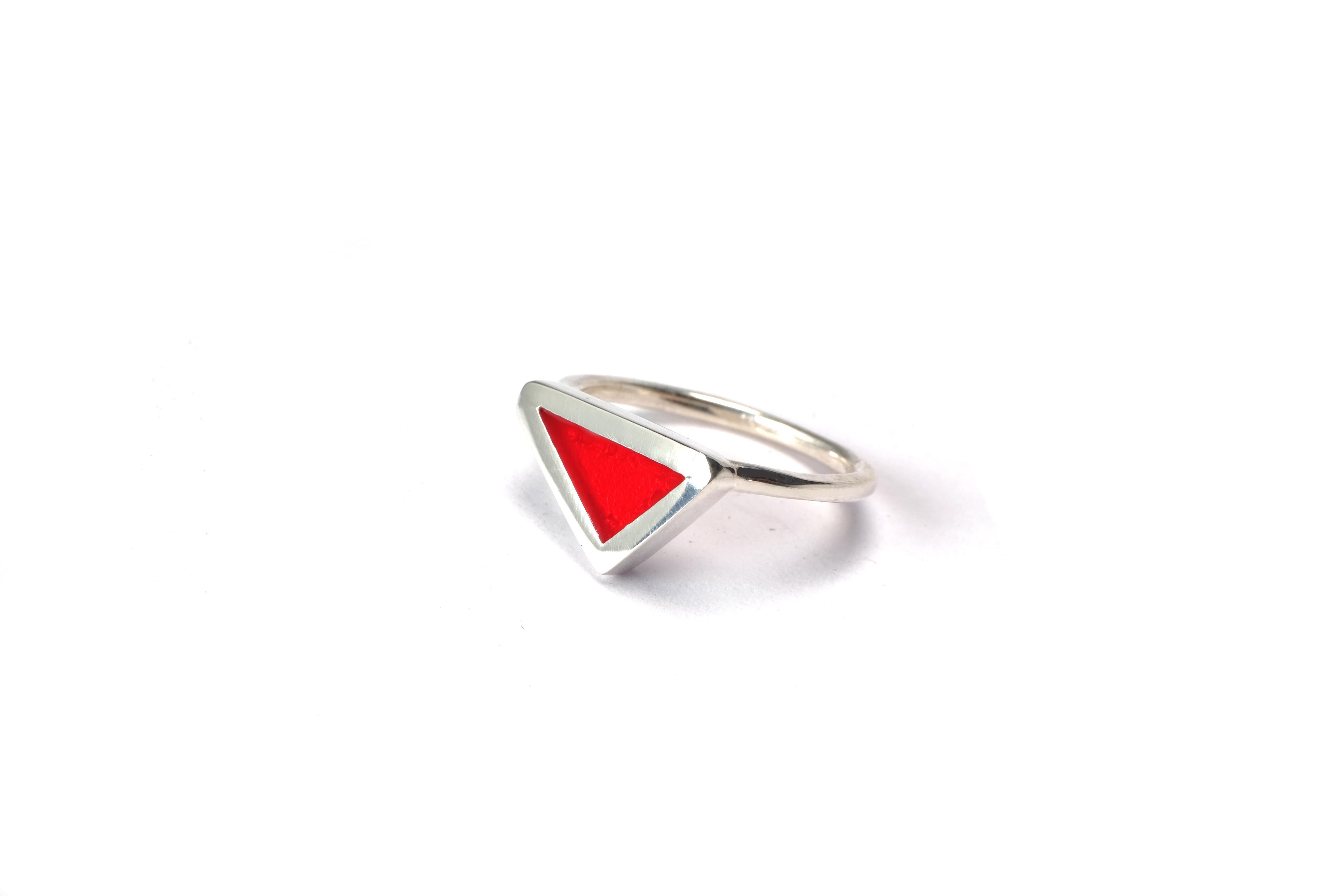 Silver with Red Triangle Logo - RED TRIANGLE SILVER RING