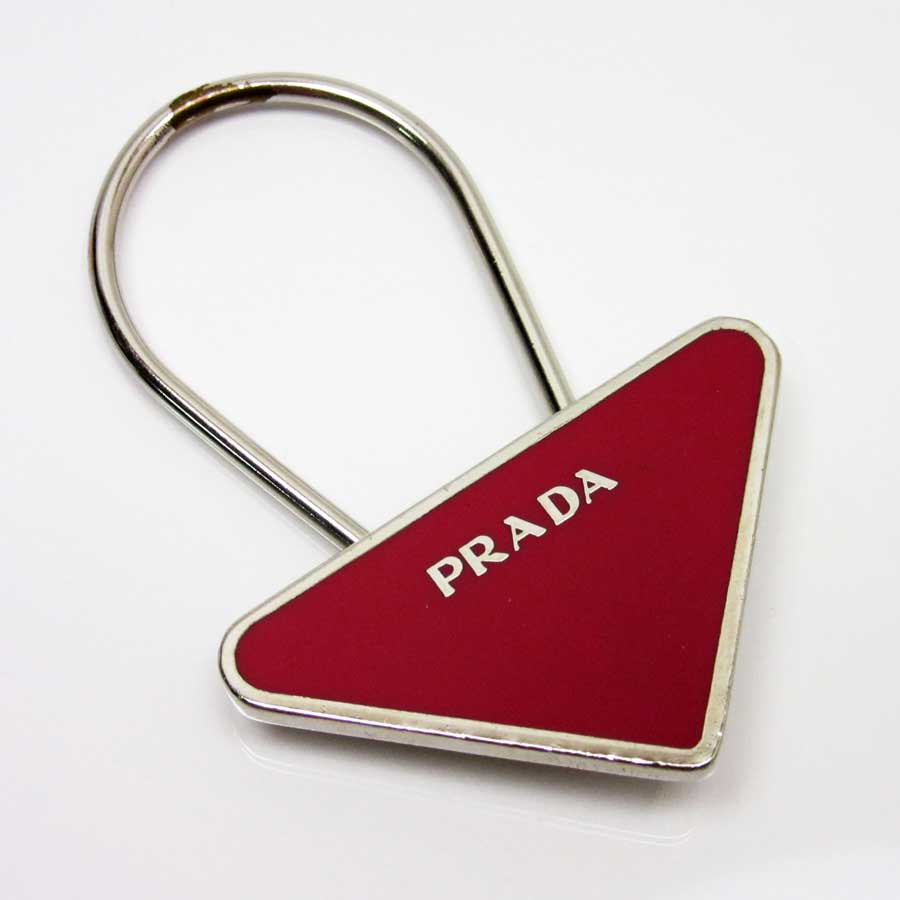 Silver with Red Triangle Logo - BrandValue: Prada PRADA key ring key ring triangle logo red x silver ...