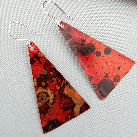 Silver with Red Triangle Logo - Patina Copper Sterling Silver Red Triangle Earrings $48 cn509_2877