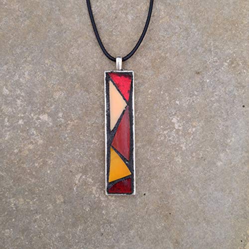Silver with Red Triangle Logo - Orange and Red Triangle Abstract Stained Glass Mosaic Pendant
