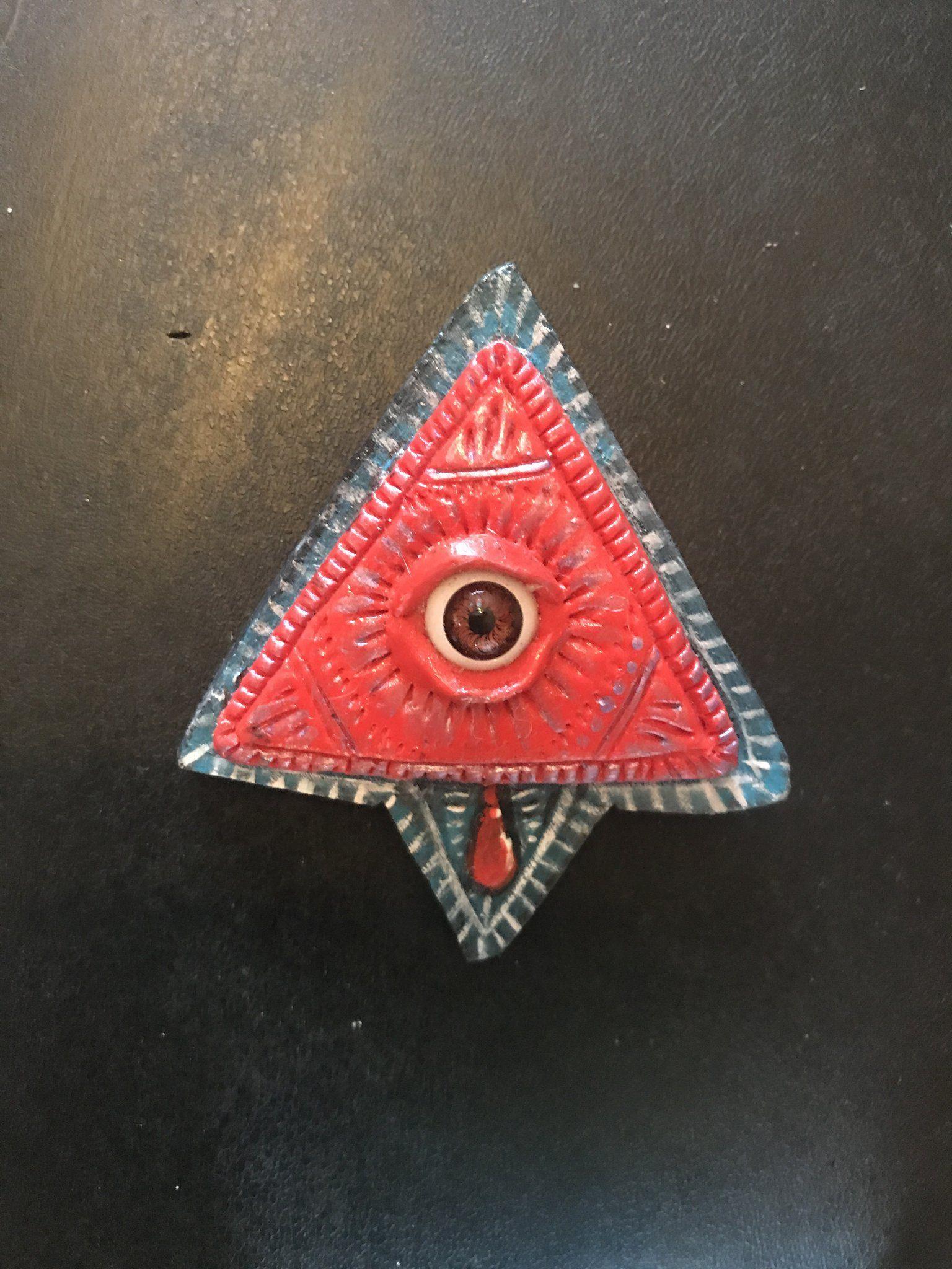 Silver with Red Triangle Logo - Red Triangle Brooch with All Seeing Eye