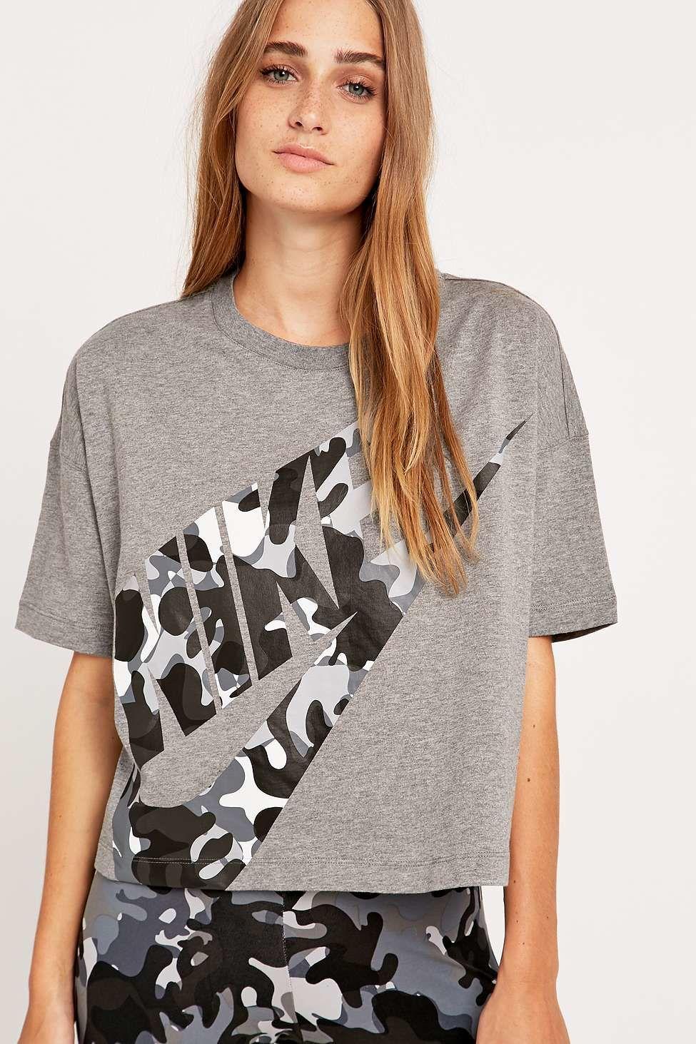 Nike Gray Camo Logo - Nike Camo Logo Cropped Grey T-shirt in Gray - Lyst