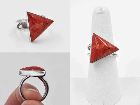 Silver with Red Triangle Logo - Vintage Sterling Silver Red Sponge Coral Ring, Modernist, Triangular ...