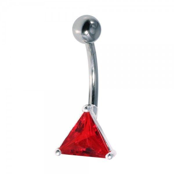 Silver with Red Triangle Logo - Red Triangle Strass 925 Silver & 316L Steel Belly Bar Navel Ring
