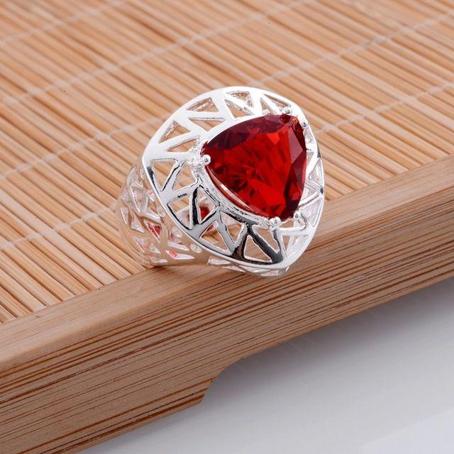 Silver with Red Triangle Logo - red triangle hollow Wholesale silver plated ring 925 Fashion jewelry