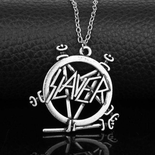 Heavy Metal Band Logo - MQCHUN Slayer Show No Mercy Pentagram Band Logo Pendant Necklace
